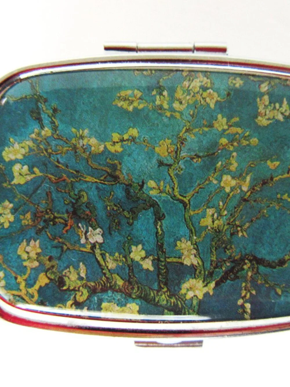 Pill box with mirror - 2 sections - floral print - Mid Century Revival